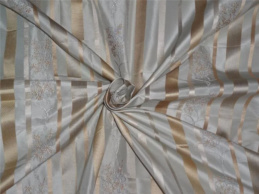 100% silk taffeta satin stripe embroidered