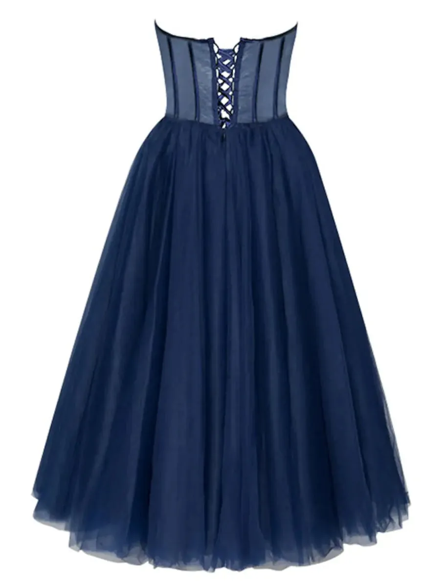 A-Line Cocktail Dresses Party Dress Wedding Guest Tea Length Sleeveless Sweetheart Tulle with Pleats