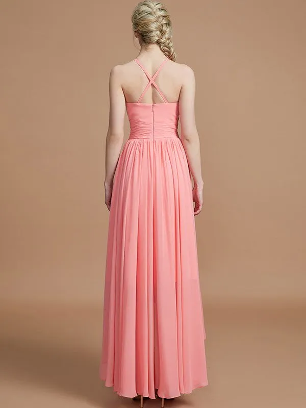 A-Line/Princess Halter Asymmetrical Sleeveless Chiffon Bridesmaid Dresses