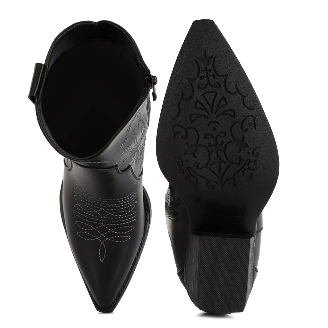 Ankle Length Block Heel Cowboy Boots