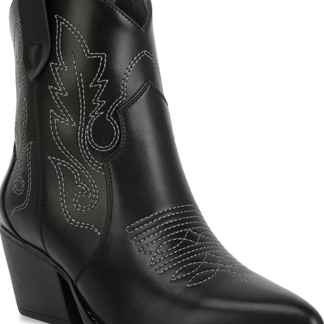 Ankle Length Block Heel Cowboy Boots
