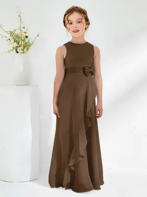Bateau Neckline Ruffle Junior Bridesmaid Gowns Brown