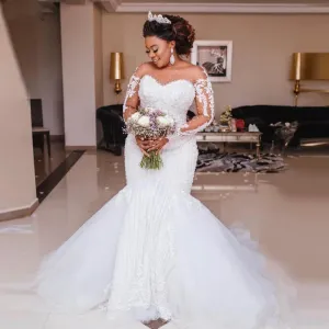 Beaded Mermaid Wedding Dress illusion Long Sleeve - Justina Gown