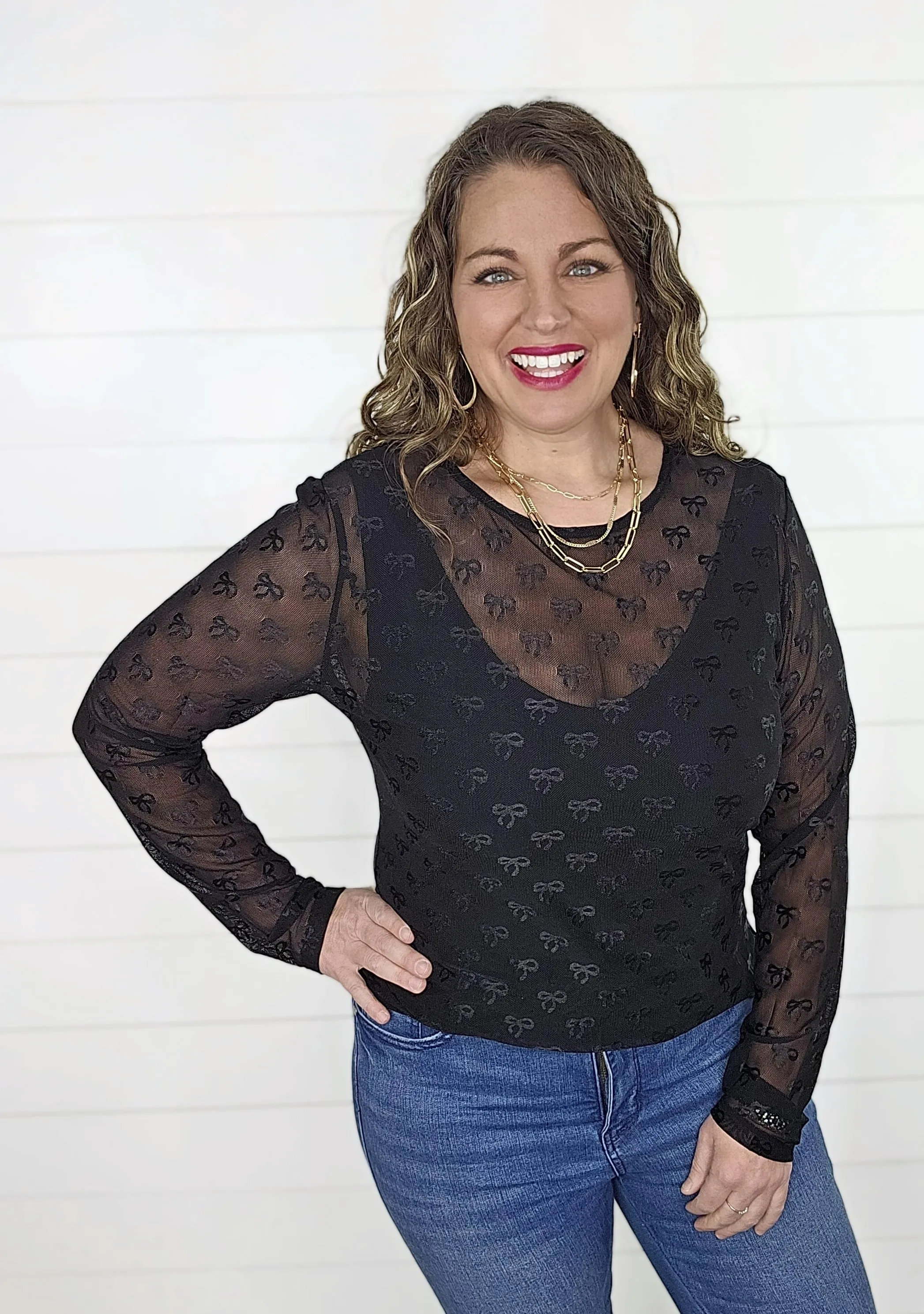 BLACK BOW MESH TOP