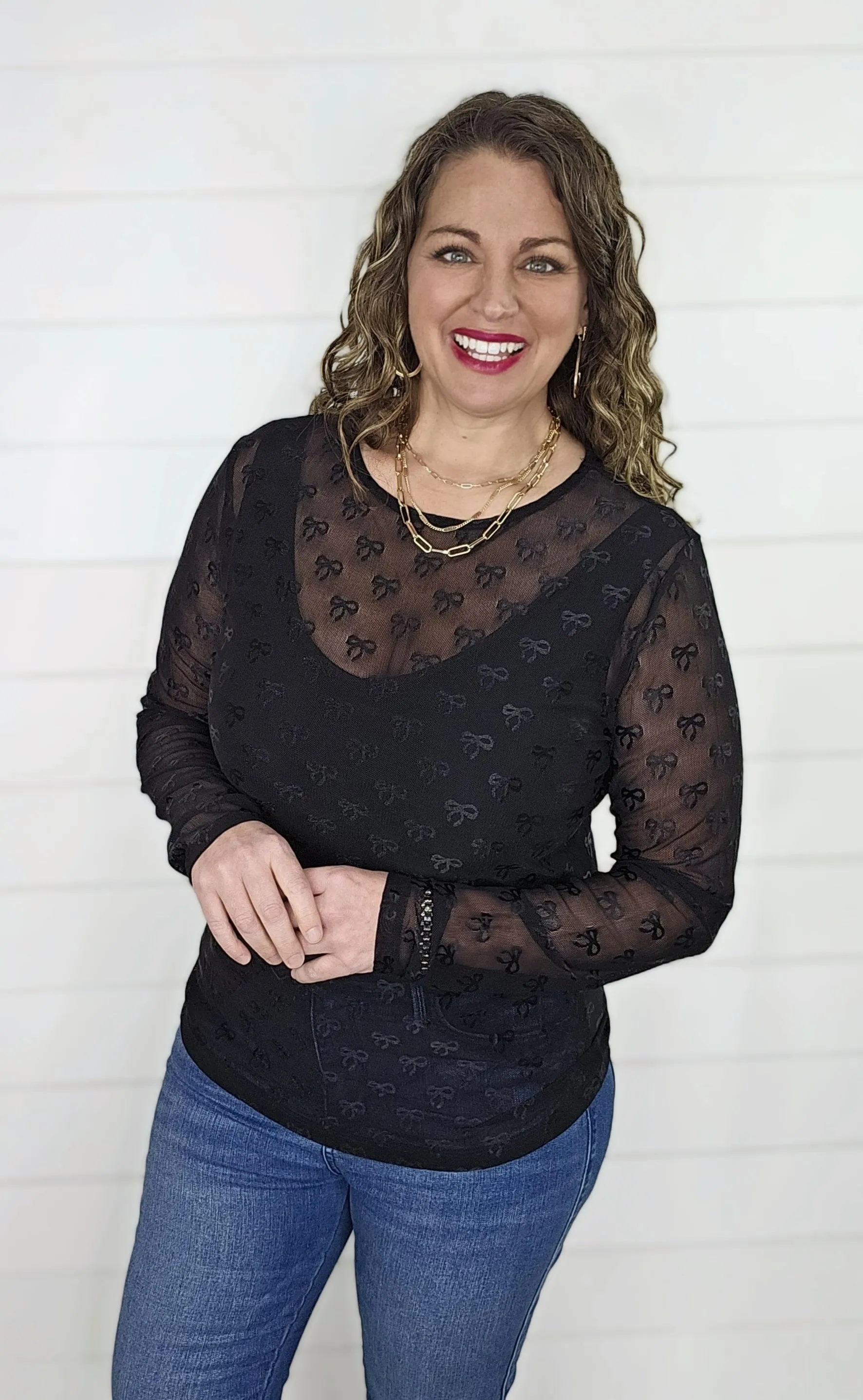 BLACK BOW MESH TOP