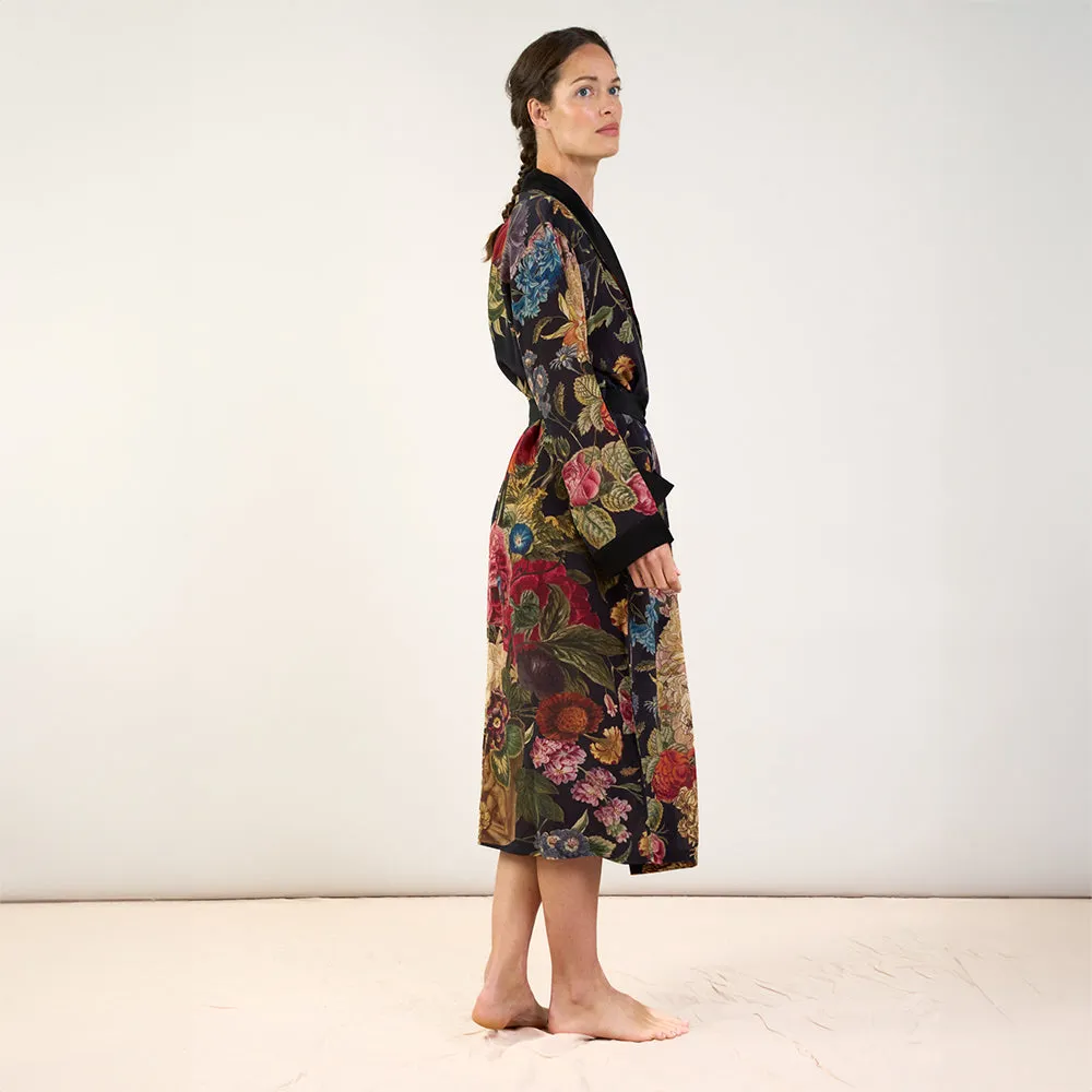 Black Primula Crepe Dressing Gown