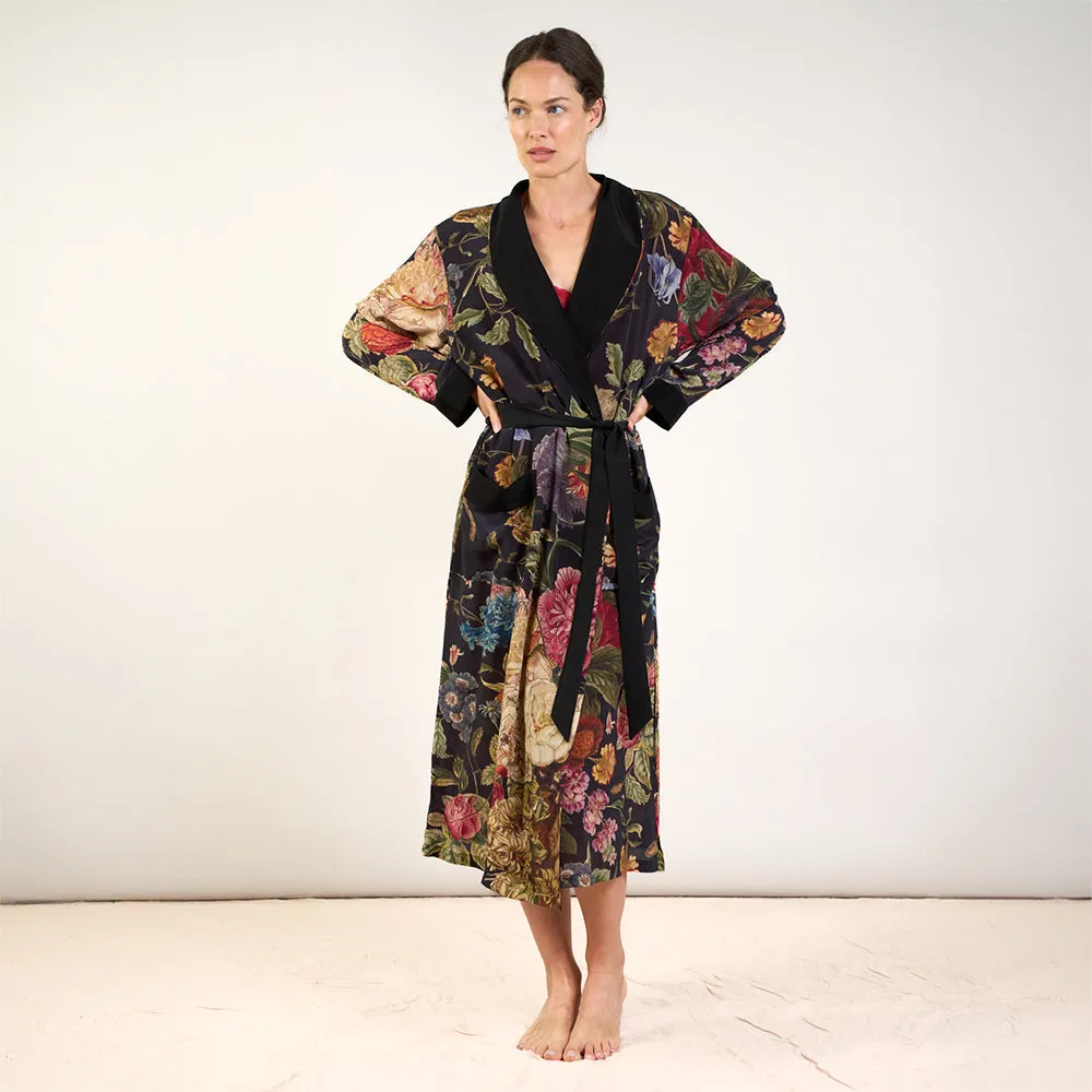 Black Primula Crepe Dressing Gown