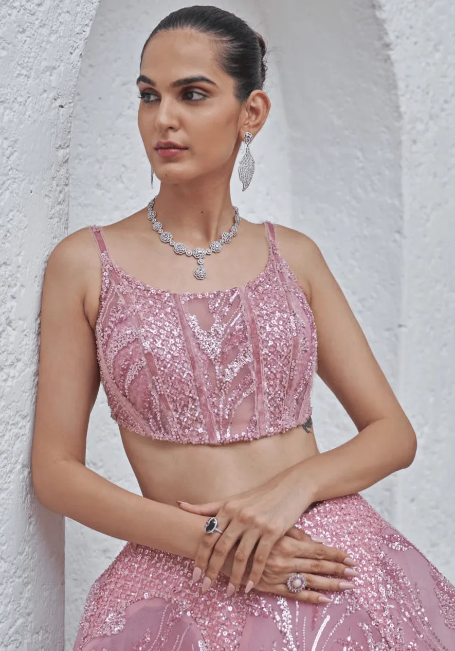 Blush Pink Embroidered Lehenga Set