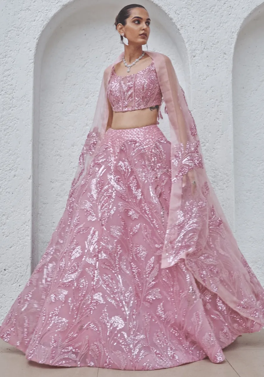 Blush Pink Embroidered Lehenga Set