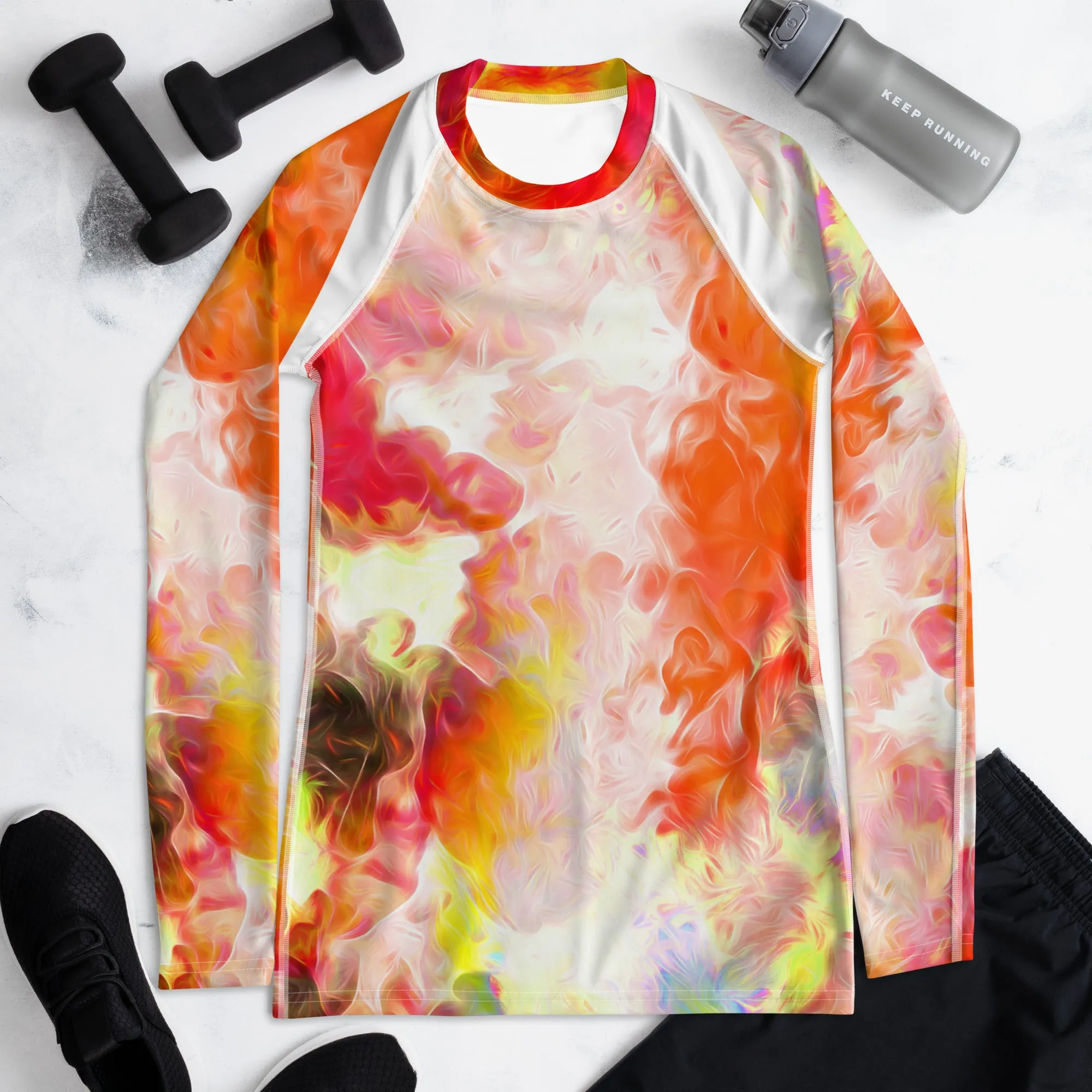 Bright, Cheerful Activewear Top- Long Sleeve Rash Guard. Sporty Running Gear. Streetwear. WickedYo.