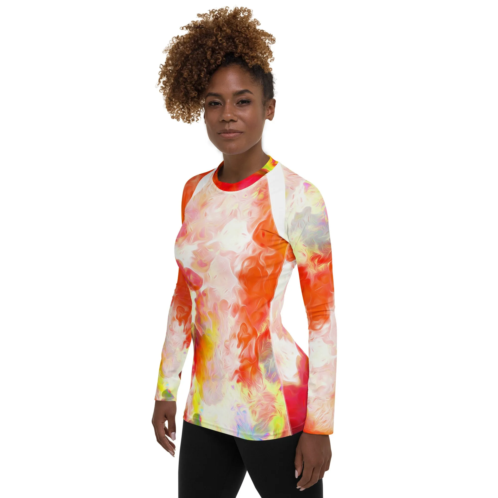 Bright, Cheerful Activewear Top- Long Sleeve Rash Guard. Sporty Running Gear. Streetwear. WickedYo.