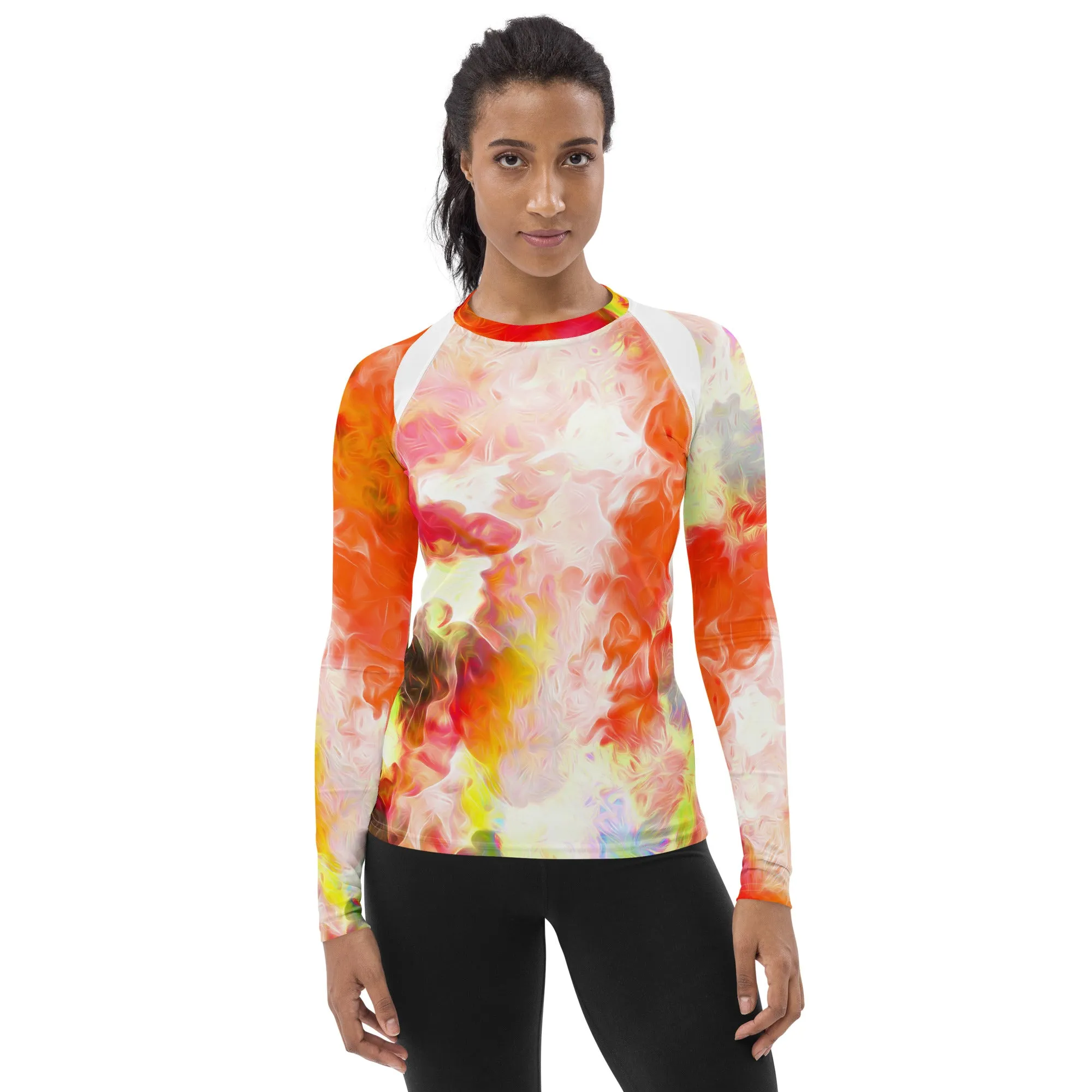 Bright, Cheerful Activewear Top- Long Sleeve Rash Guard. Sporty Running Gear. Streetwear. WickedYo.