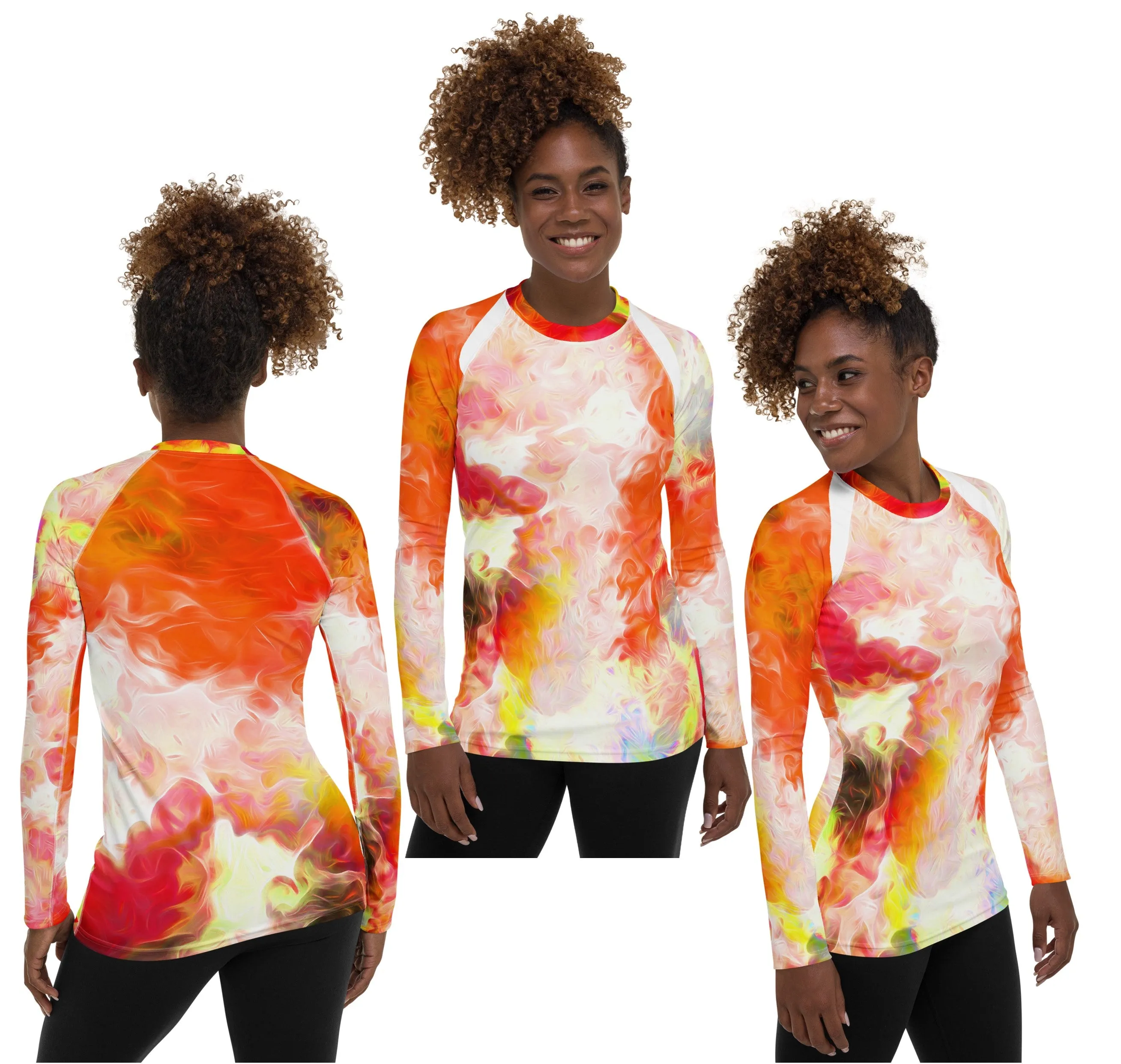 Bright, Cheerful Activewear Top- Long Sleeve Rash Guard. Sporty Running Gear. Streetwear. WickedYo.