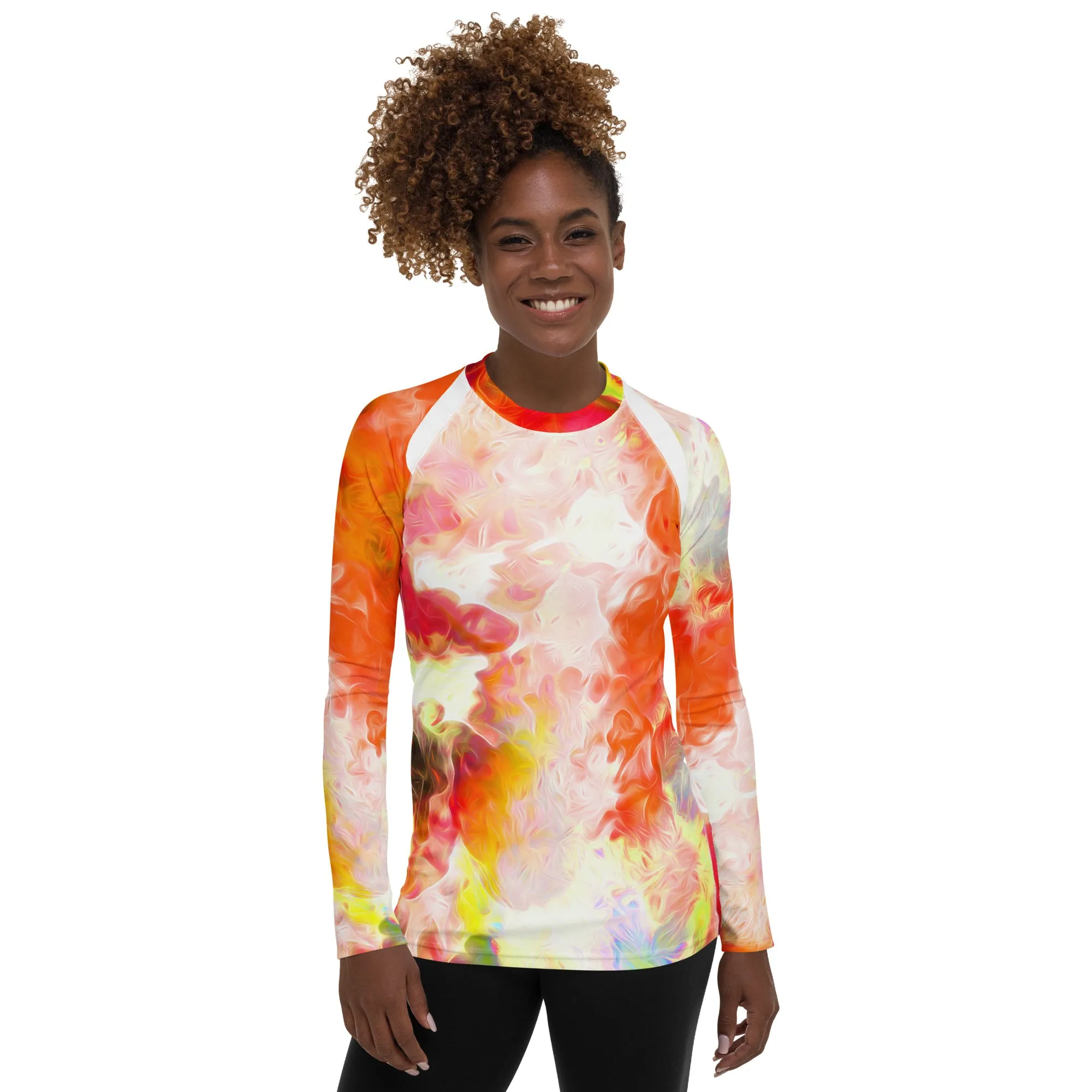 Bright, Cheerful Activewear Top- Long Sleeve Rash Guard. Sporty Running Gear. Streetwear. WickedYo.