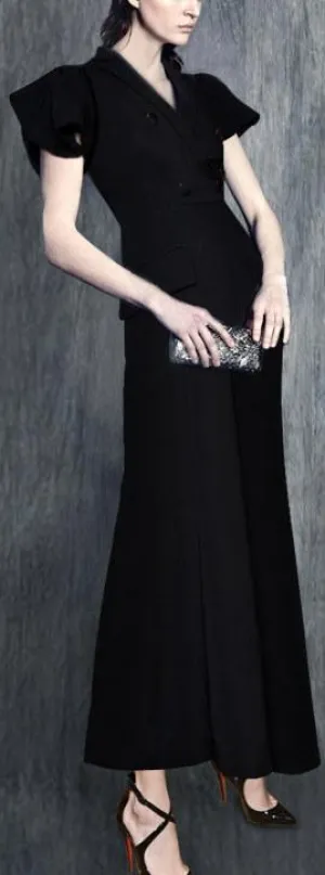 Butterfly-Sleeve Double-Breasted Gown