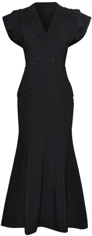 Butterfly-Sleeve Double-Breasted Gown