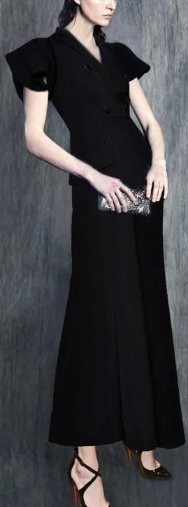 Butterfly-Sleeve Double-Breasted Gown
