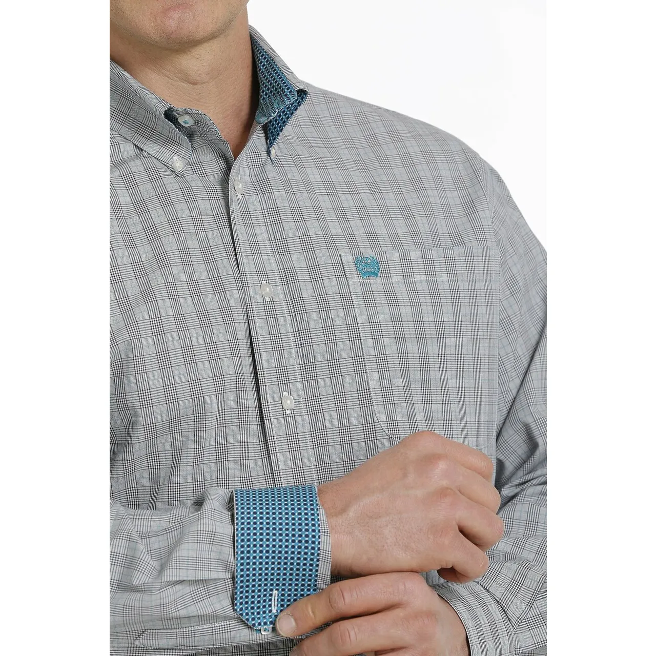Cinch® Men's Windowpane Grey Plaid Button Down Shirt MTW1105309