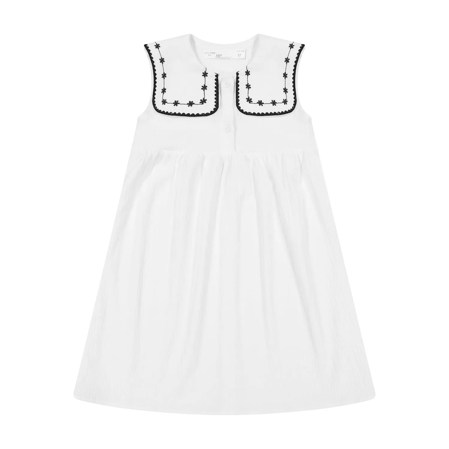 CRINKLE DRESS WITH EMBROIDERED COLLAR