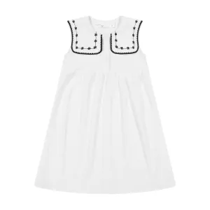 CRINKLE DRESS WITH EMBROIDERED COLLAR