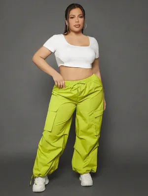 Crop Tee And Drawstring Waist Cargo Pants