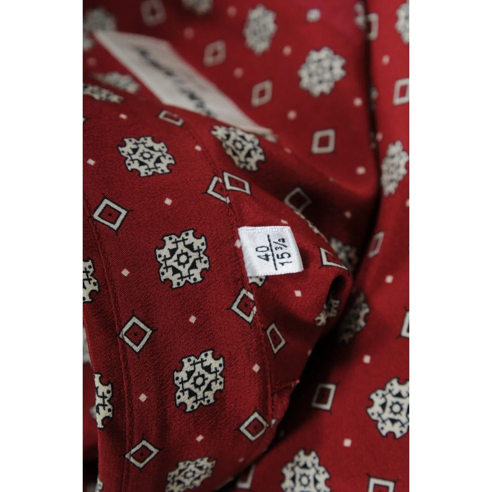 Diamond Checkered Button Down Shirt Red Black Silk