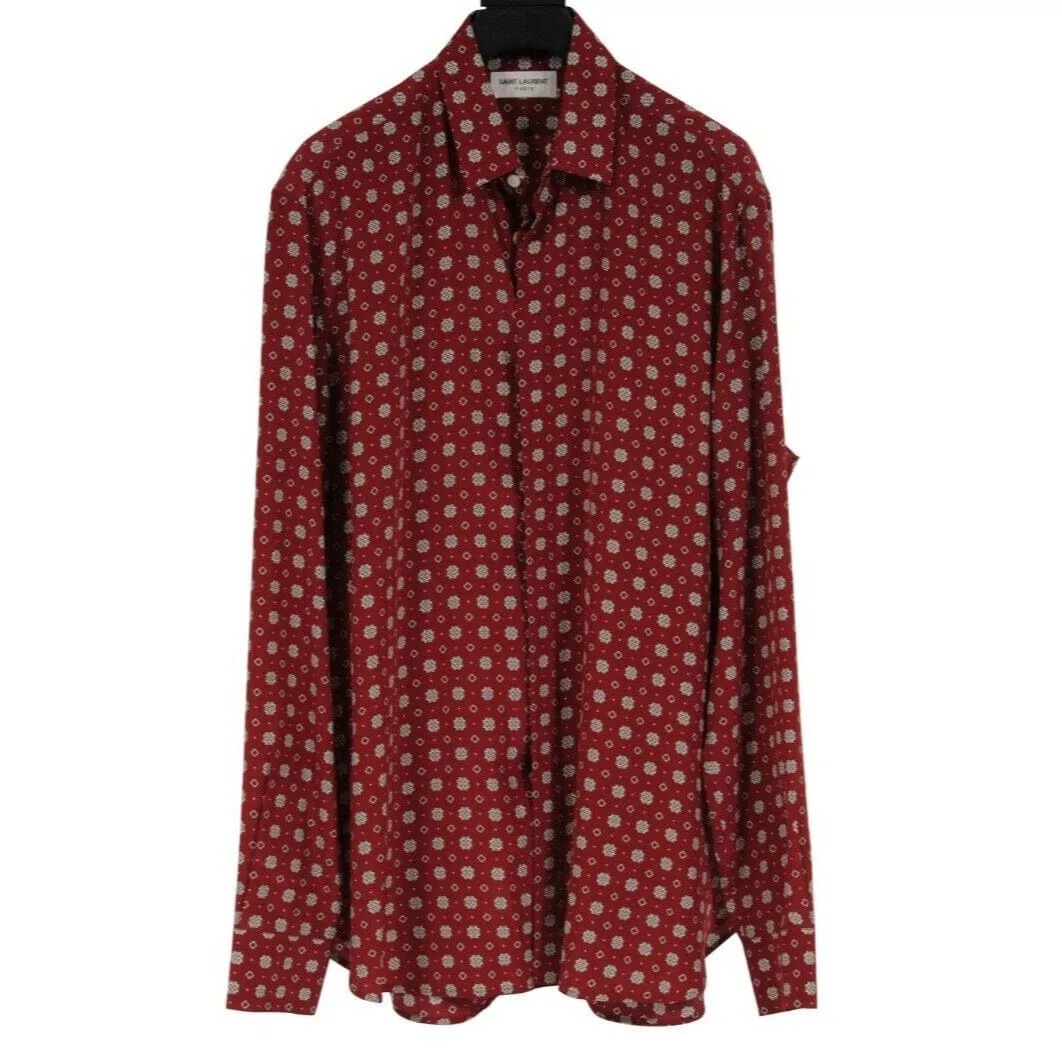 Diamond Checkered Button Down Shirt Red Black Silk