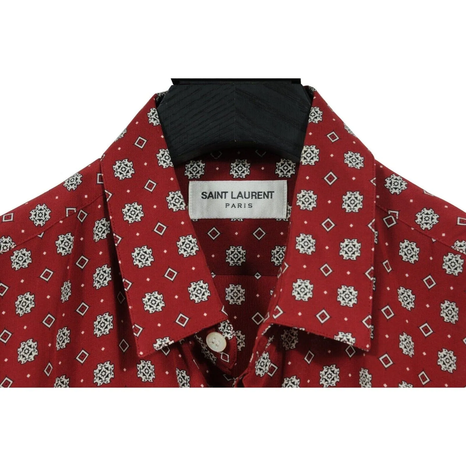 Diamond Checkered Button Down Shirt Red Black Silk