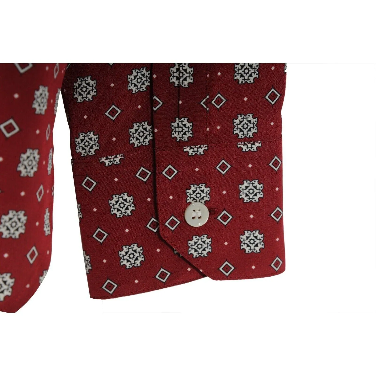 Diamond Checkered Button Down Shirt Red Black Silk