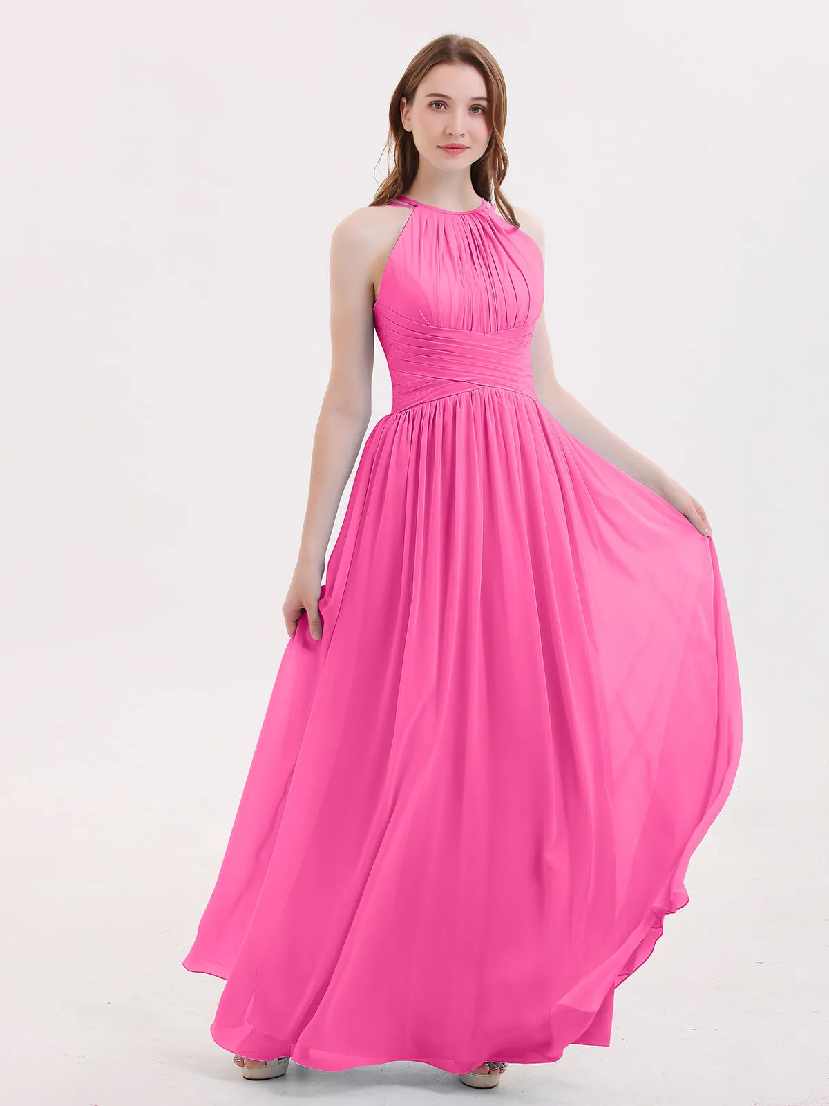 Double Strap Halter Long Chiffon Gowns-Azalea