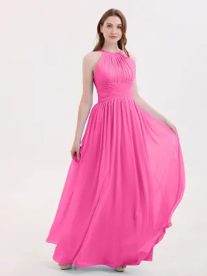 Double Strap Halter Long Chiffon Gowns-Azalea