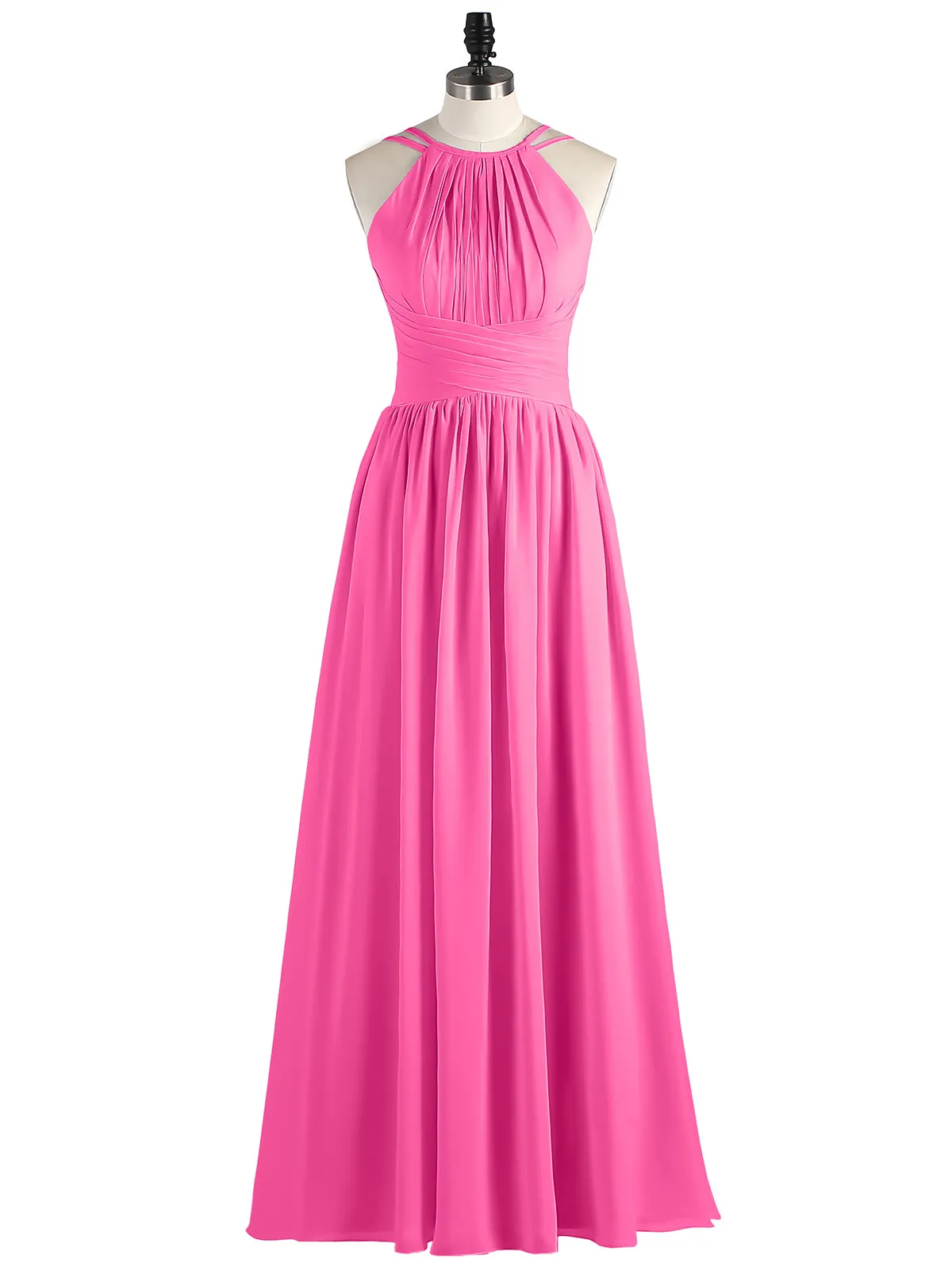 Double Strap Halter Long Chiffon Gowns-Azalea