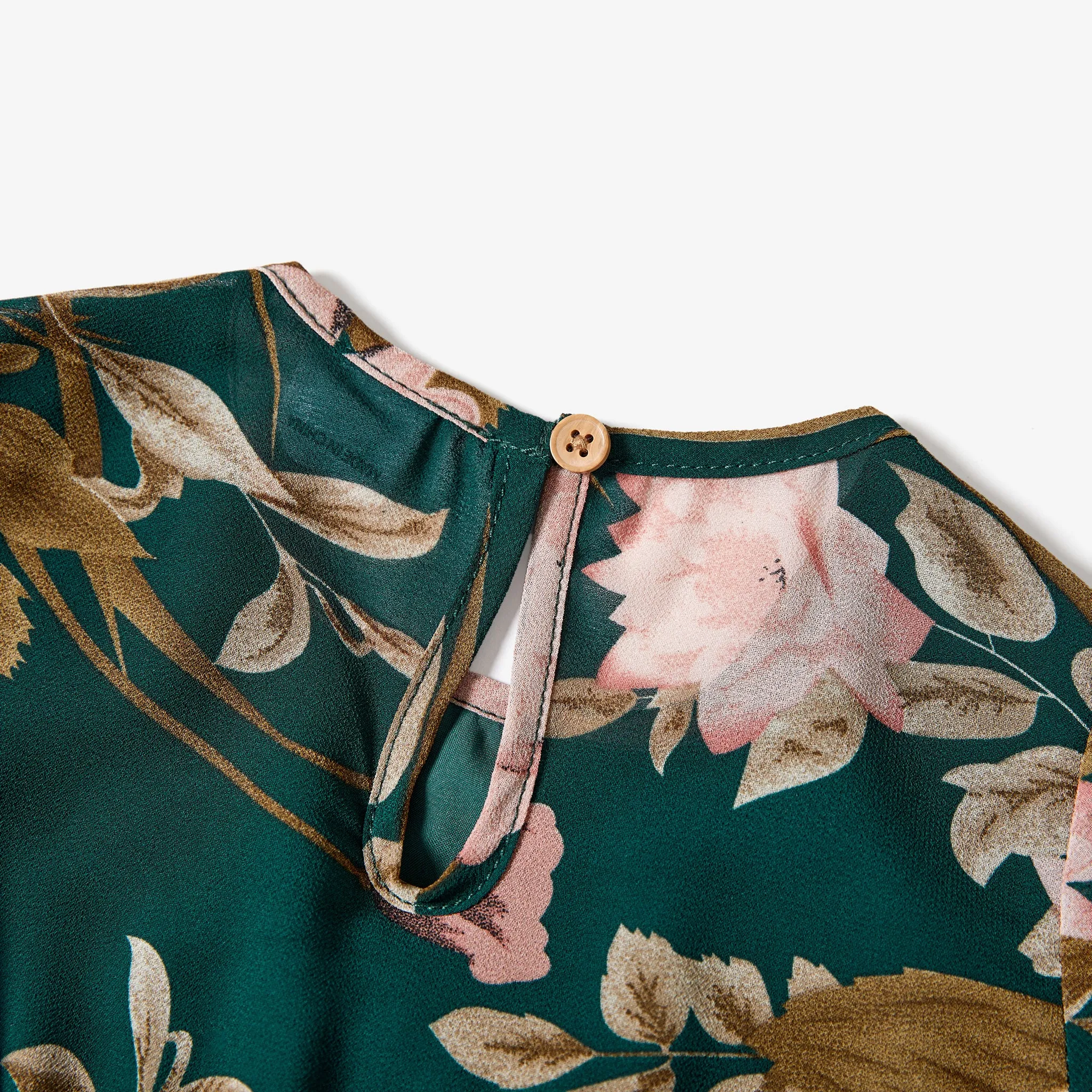 Family Matching Colorblock Polo Top and Floral Mock Neck Ruffled Sleeves Dress Sets
