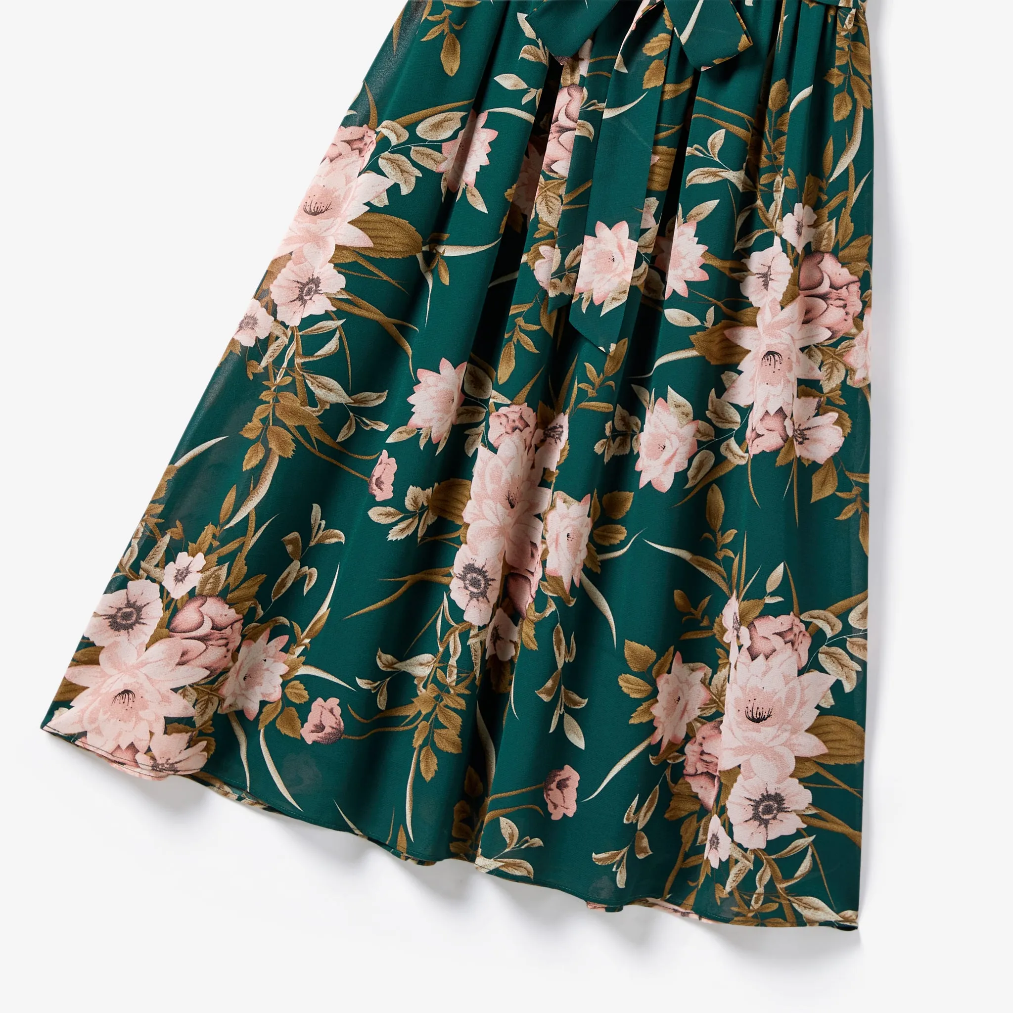 Family Matching Colorblock Polo Top and Floral Mock Neck Ruffled Sleeves Dress Sets