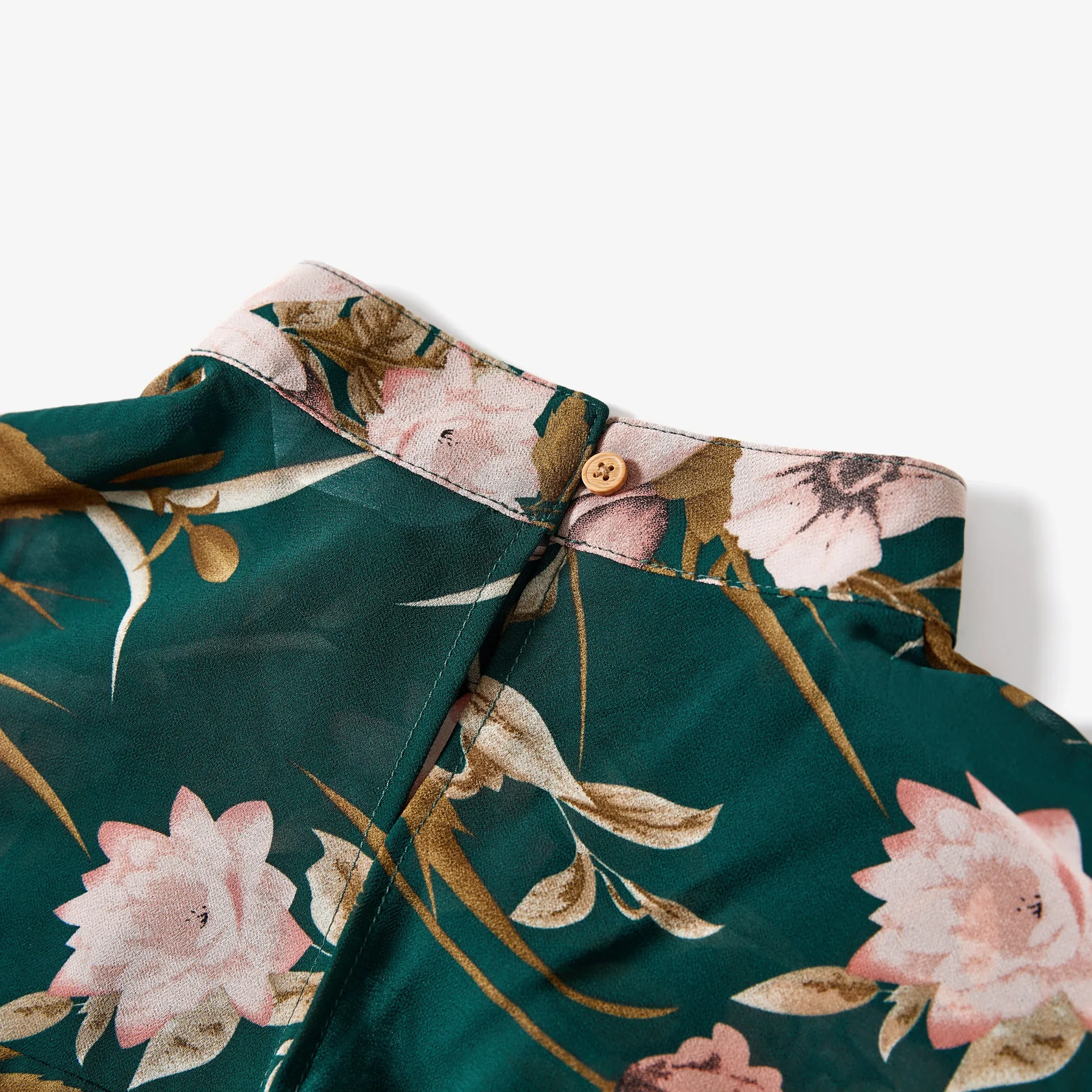 Family Matching Colorblock Polo Top and Floral Mock Neck Ruffled Sleeves Dress Sets