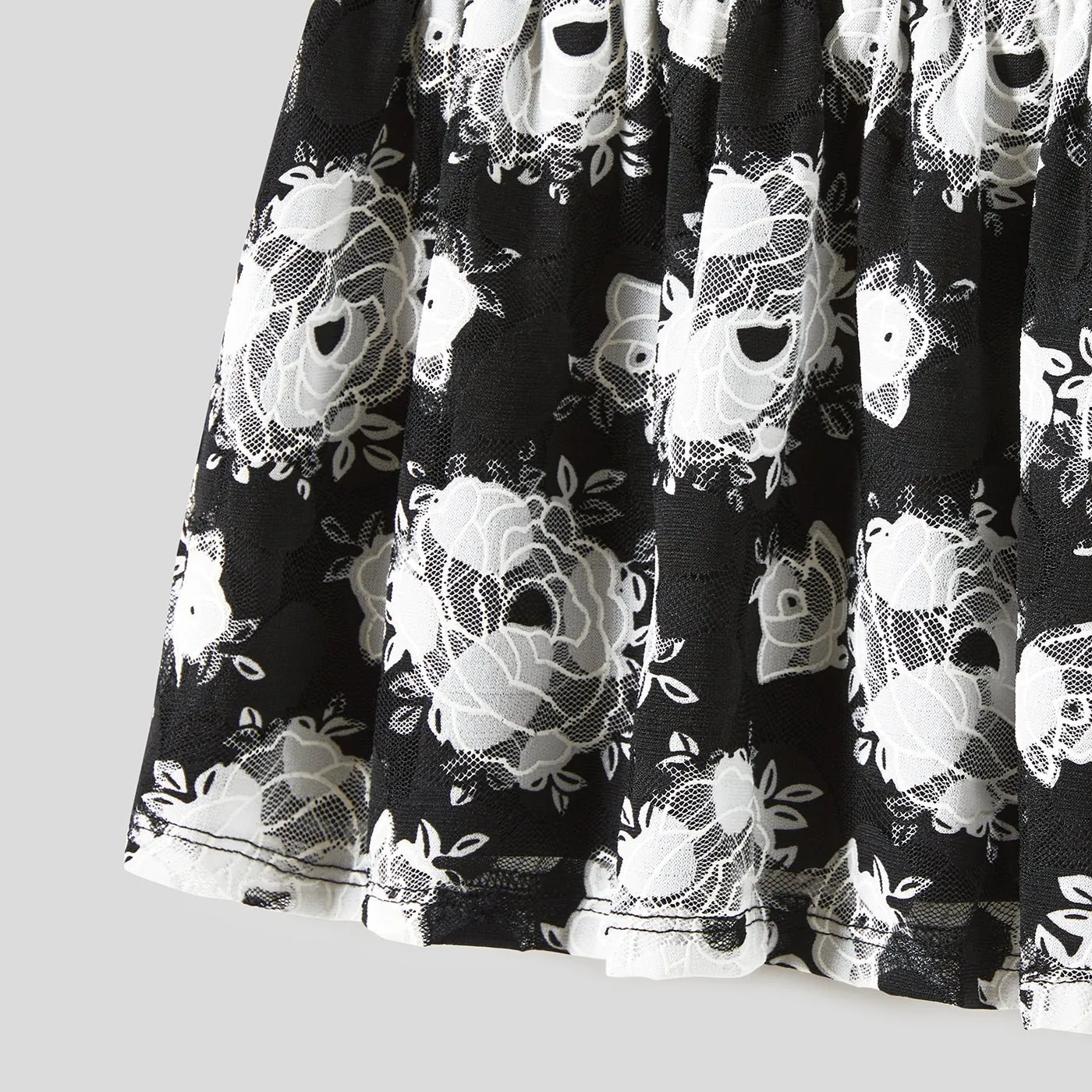 Family Matching Colorblock Short-sleeve Polo T-shirts and Allover Floral Print Lace Bodycon Dresses Sets
