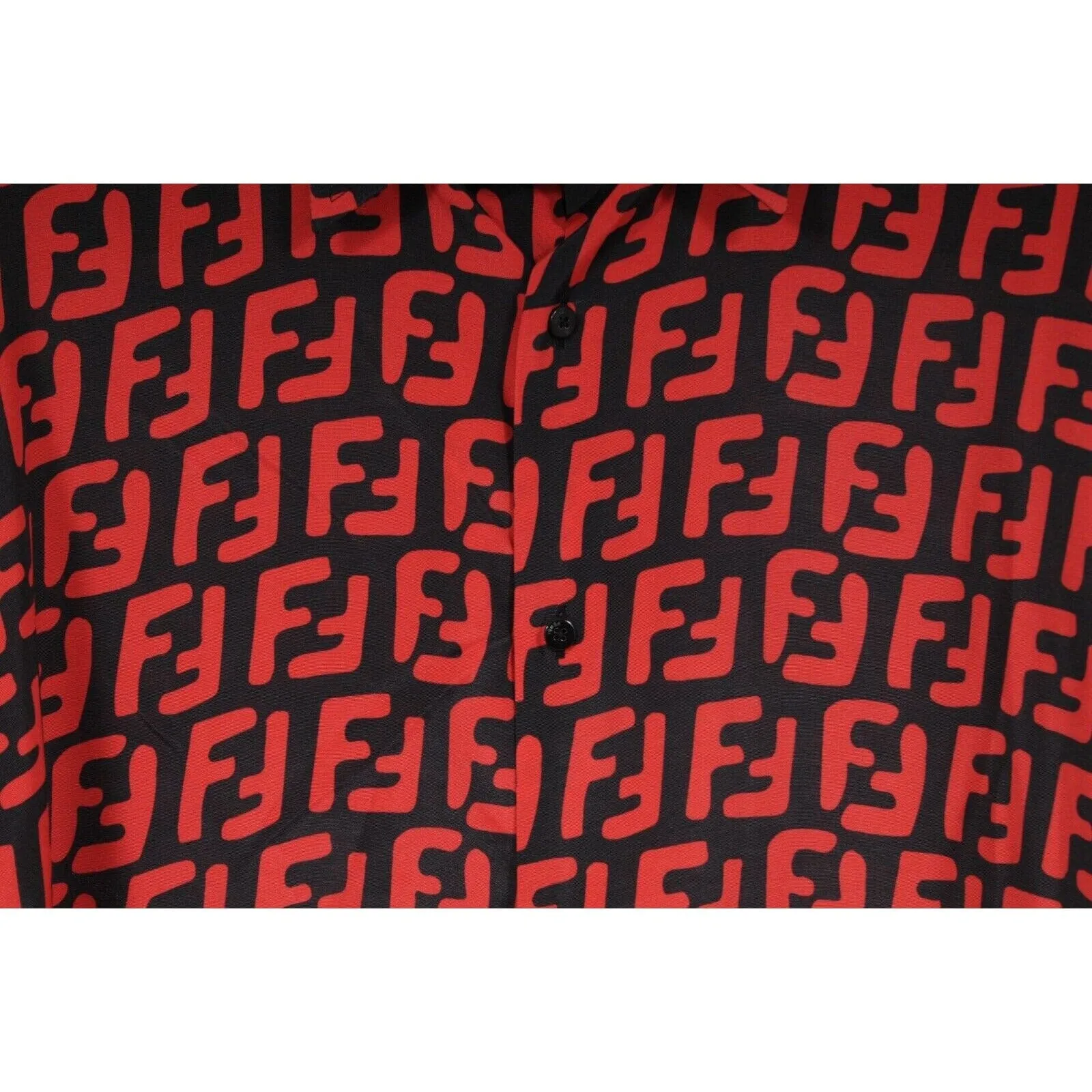 FF Logo Button Down Shirt Black Red Viscose Short Sleeve