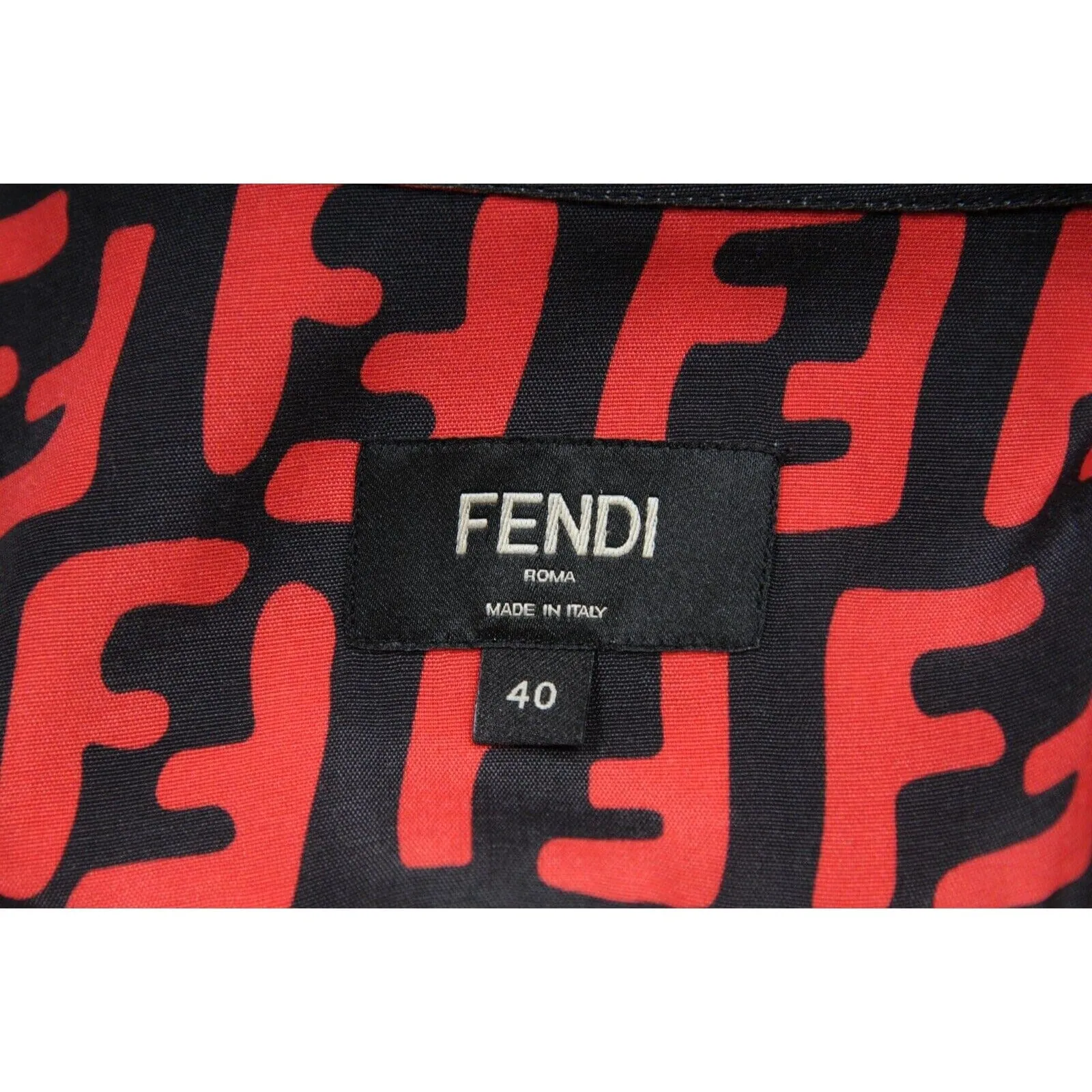 FF Logo Button Down Shirt Black Red Viscose Short Sleeve