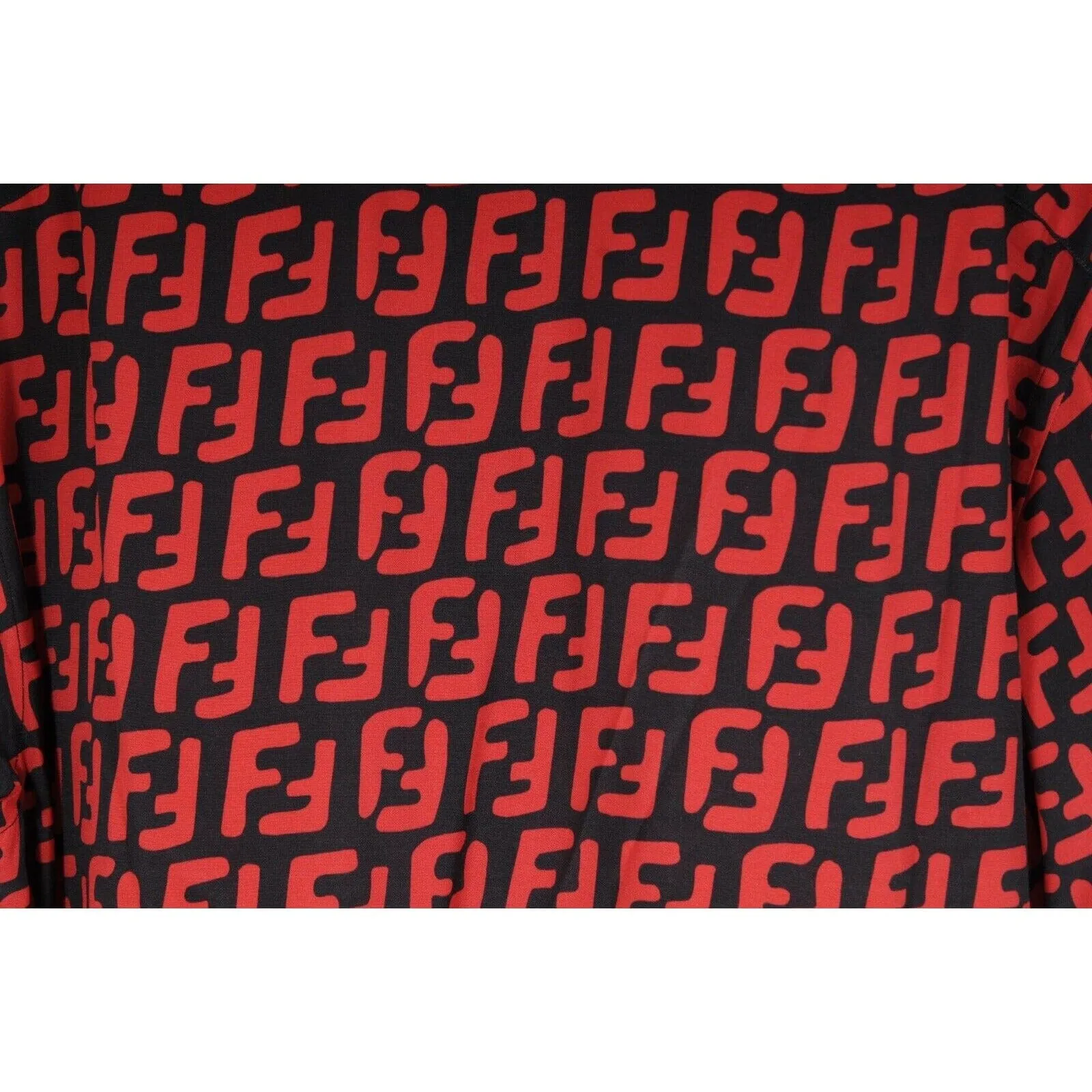 FF Logo Button Down Shirt Black Red Viscose Short Sleeve