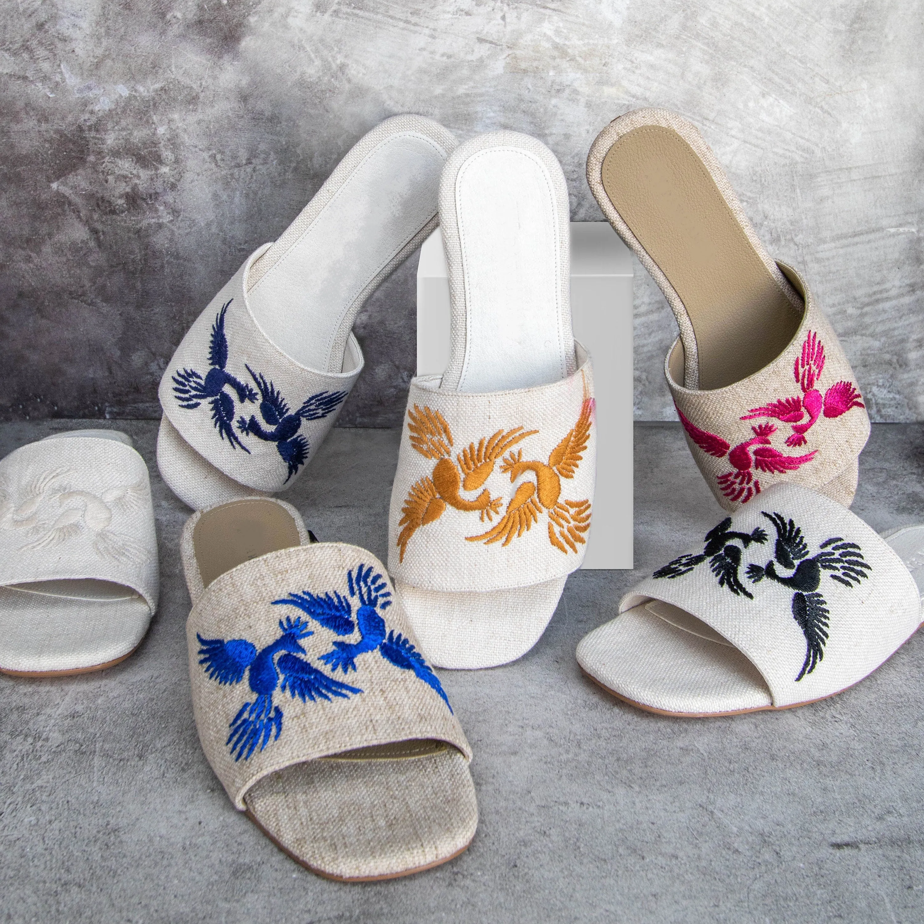 Fine Handmade-embroidered Linen Beach Sandals "ALEBRIJES", in Electric Blue