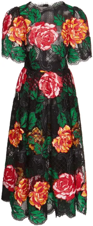 Floral Embroidered Short Sleeve Dress