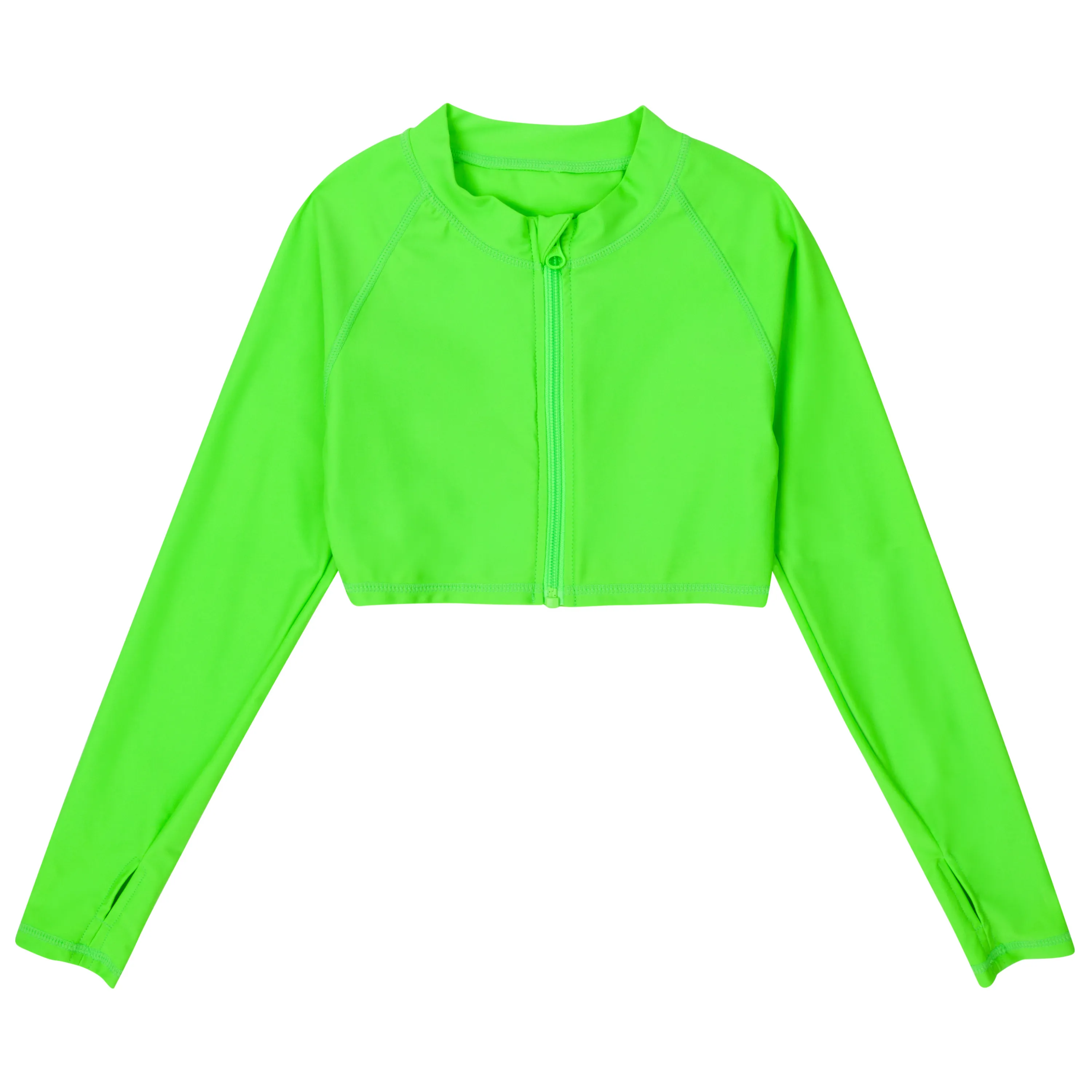 Girls Long Sleeve Crop Rash Guard | "Neon Green"