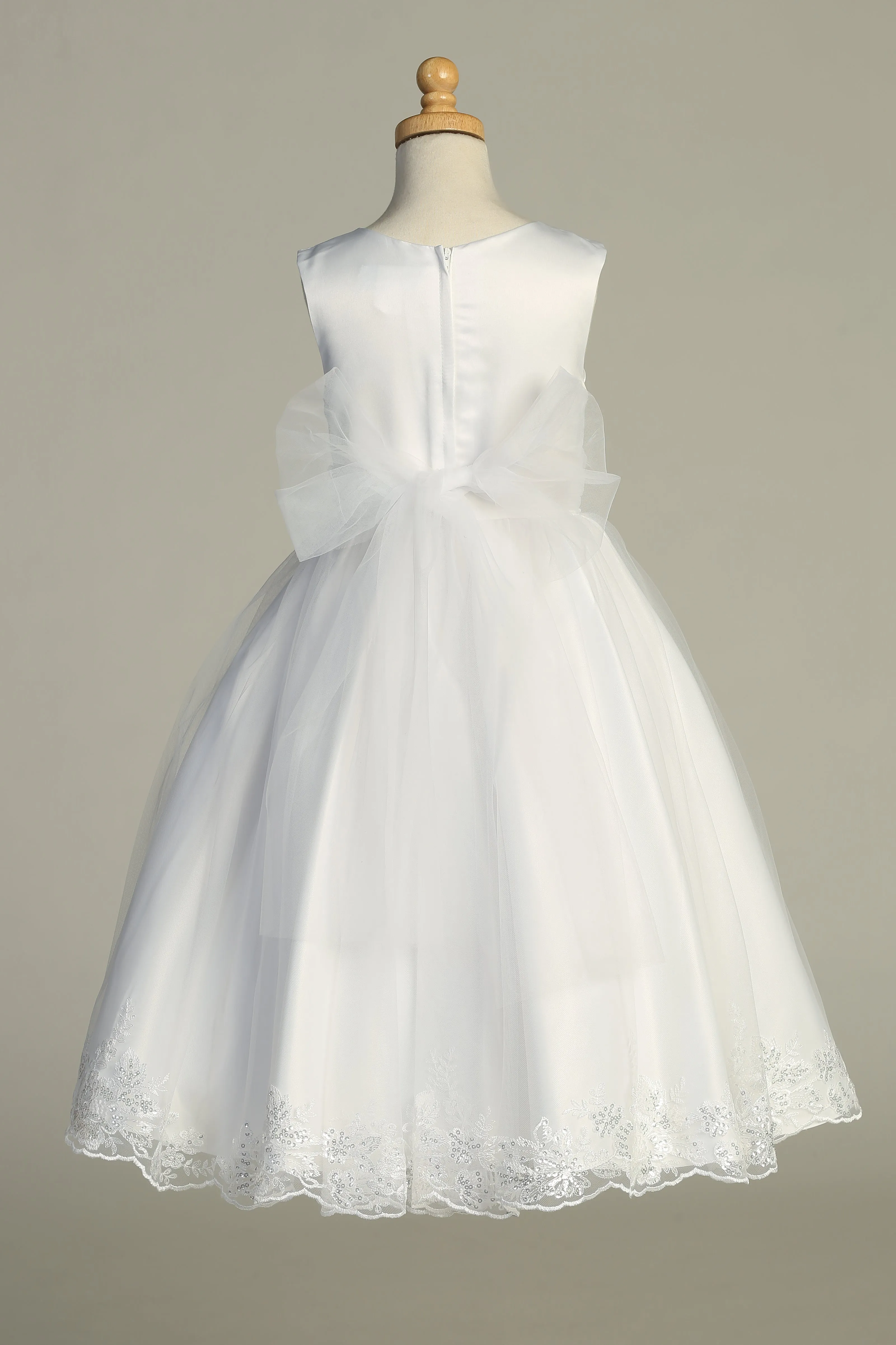 Girls Rhinestone Waist Trim Sequin Embroidered Tulle Satin Communion Dress 6-12
