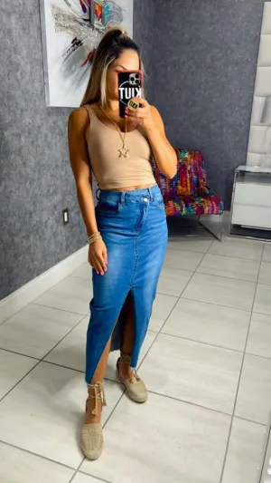 GJ59 Crossover denim maxi skirt