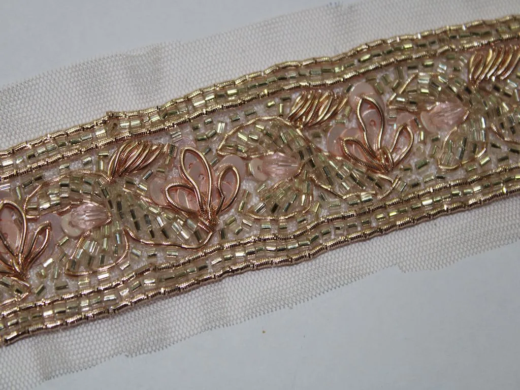 Golden Beads and Sequins Handwork Embellished Embroidered Border