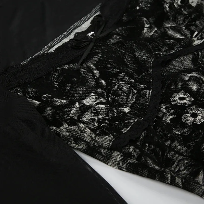 Gothic Black Mesh Patchwork Cropped Top
