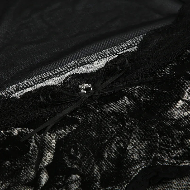 Gothic Black Mesh Patchwork Cropped Top