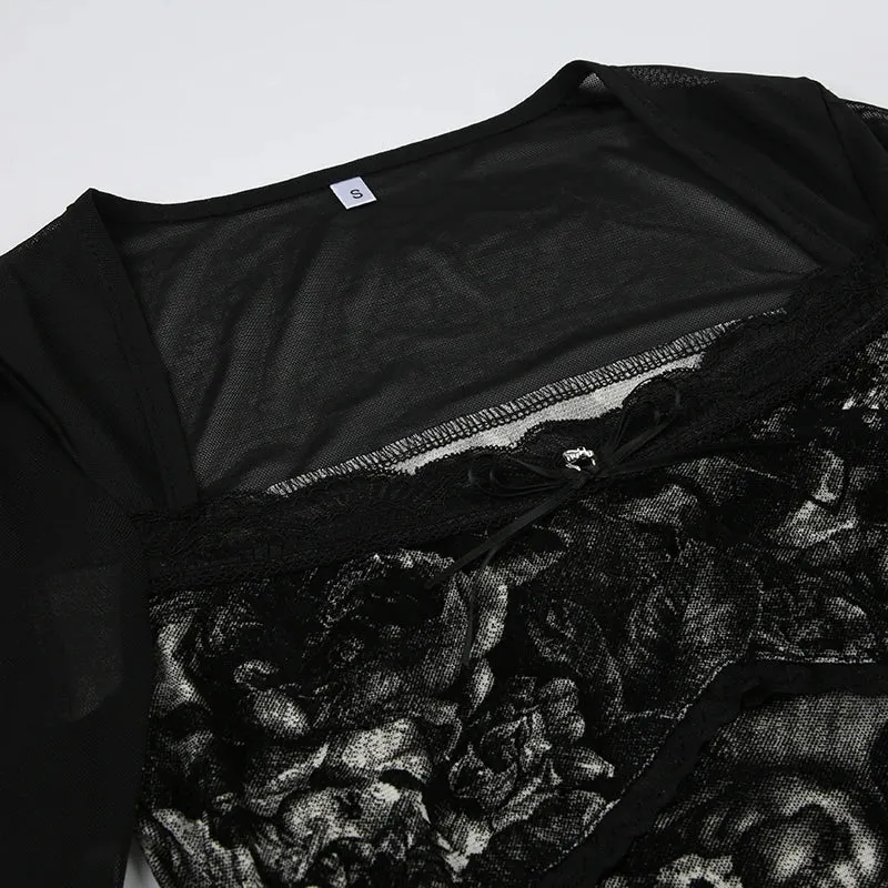 Gothic Black Mesh Patchwork Cropped Top