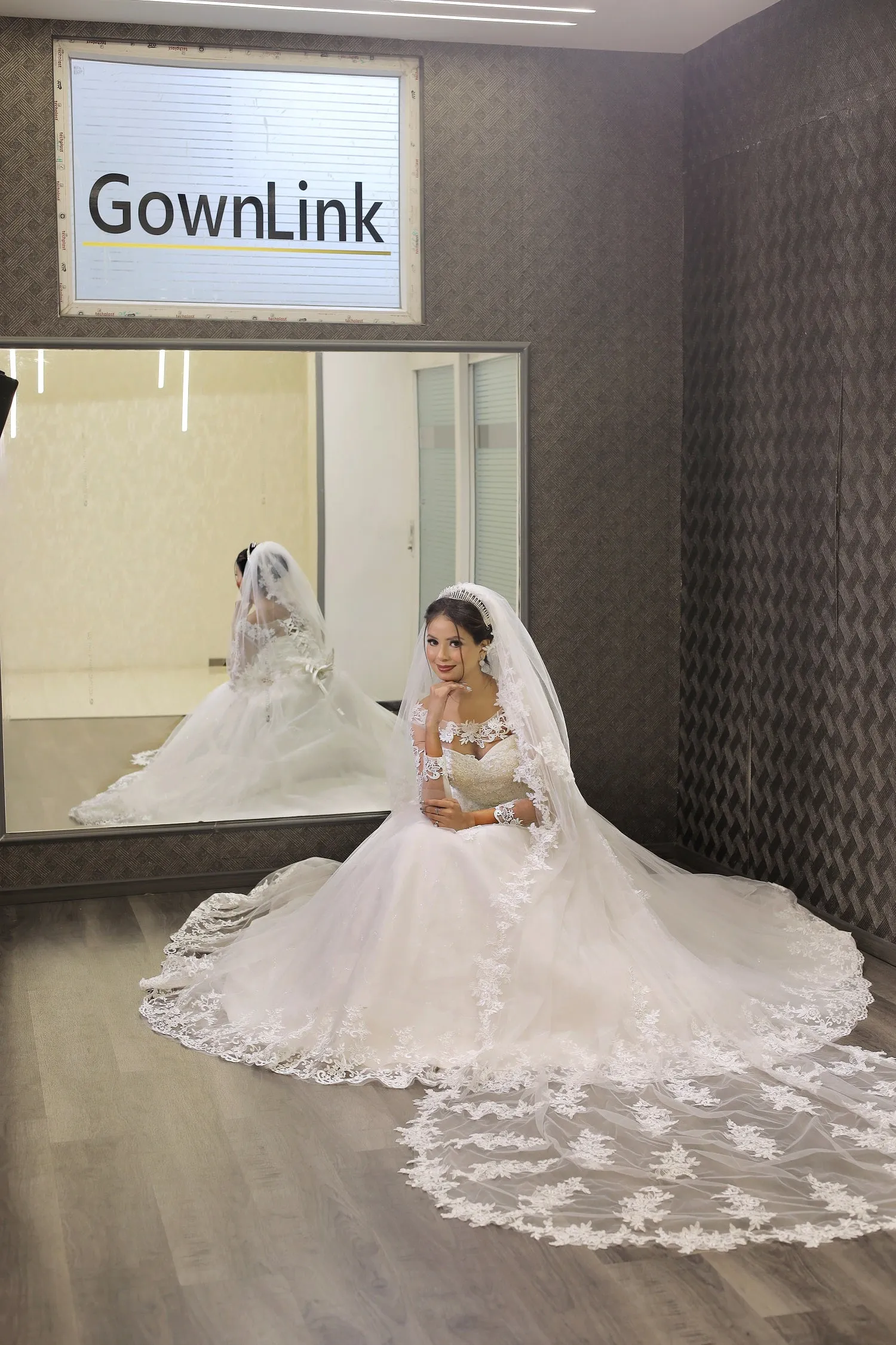 GownLink Radiant White Wedding Ball Gown with Pearl Beading GLGF042B