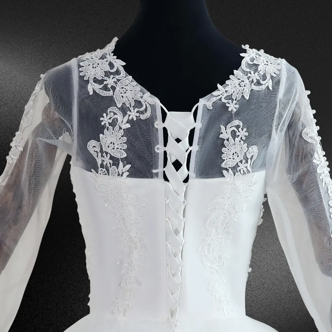 GownLink Radiant White Wedding Ball Gown with Pearl Beading GLGF042B